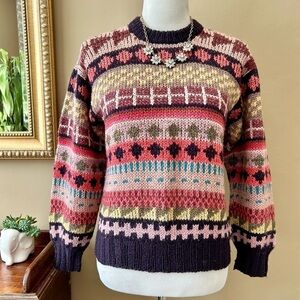 Vintage Andina Peruvian Fair Isle Striped Crewneck Sweater Multi Color Size S M